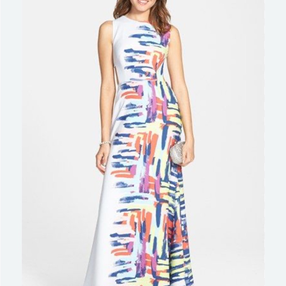 BCBGMaxAzria Blue and Red Sheath Maxi Dress - Picture 4 of 7